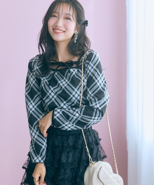 marun(マルン)の「<大きいサイズ>チェックジャガードカットソートップス marun(Tシャツ/カットソー・レディース・ベージュ系/ブラック系・LL/L/5L/4L/3L)」の18枚目の写真