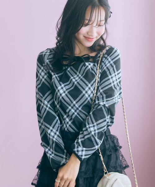 marun(マルン)の「<大きいサイズ>チェックジャガードカットソートップス marun(Tシャツ/カットソー・レディース・ベージュ系/ブラック系・LL/L/5L/4L/3L)」の19枚目の写真