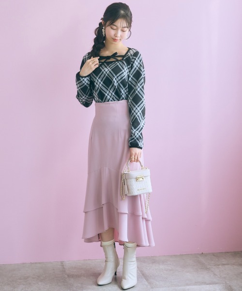 marun(マルン)の「<大きいサイズ>チェックジャガードカットソートップス marun(Tシャツ/カットソー・レディース・ベージュ系/ブラック系・LL/L/5L/4L/3L)」の8枚目の写真