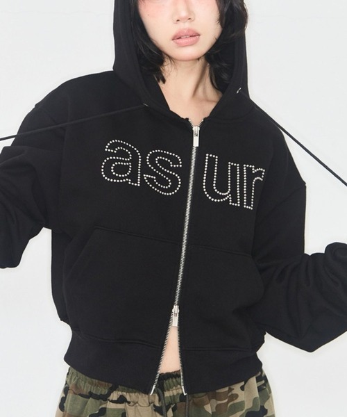 as you are(アズユーアー)の「ASUR/HOTFIXフーディージップアップ(パーカー・レディース・チャコール/ホワイト・SMALL)」の1枚目の写真