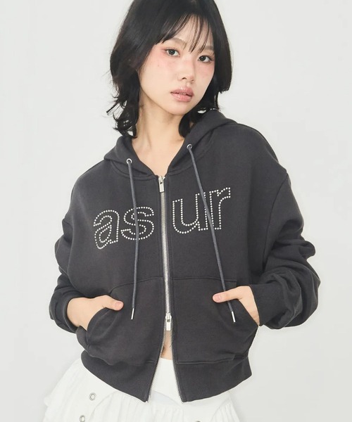 as you are(アズユーアー)の「ASUR/HOTFIXフーディージップアップ(パーカー・レディース・チャコール/ホワイト・SMALL)」の8枚目の写真