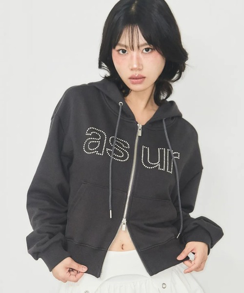 as you are(アズユーアー)の「ASUR/HOTFIXフーディージップアップ(パーカー・レディース・チャコール/ホワイト・SMALL)」の9枚目の写真