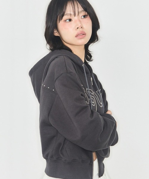 as you are(アズユーアー)の「ASUR/HOTFIXフーディージップアップ(パーカー・レディース・チャコール/ホワイト・SMALL)」の11枚目の写真
