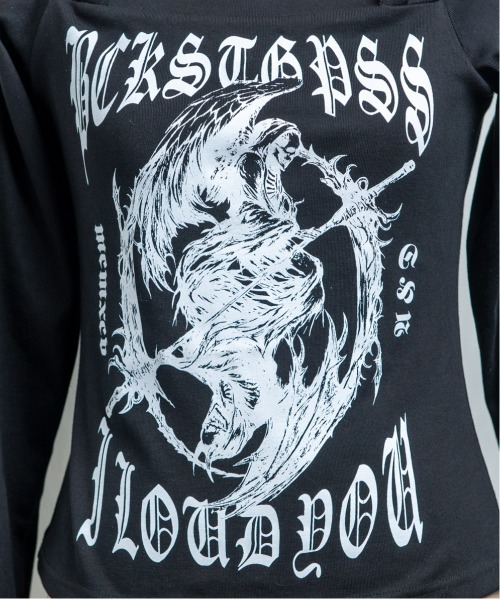 NEW GENTLEMAN（ニュージェントルマン）の「DUALITY OFF ハーネスベルトデザイン ゴシックグラフィック長袖Tシャツ（Tシャツ/カットソー・レディース・ブラック/ダークグレー/ホワイト・FREE）」の20枚目の写真