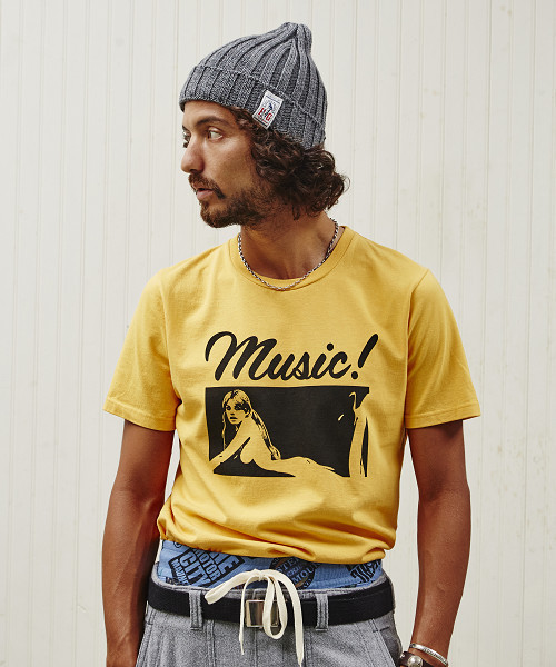 HYSTERIC GLAMOUR(ヒステリックグラマー)の「MUSIC!pt T-SH(Tシャツ/カットソー・メンズ・ブラック/ホワイト/イエロー・X-LARGE/SMALL/MEDIUM/LARGE)」の1枚目の写真