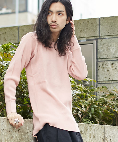 AMERICAN RAG CIE(アメリカンラグシー)の「ロング丈 丸胴 長袖サーマルカットソー WEB限定 (Tシャツ/カットソー・メンズ・ピンク/ホワイト/チャコールグレー/ブルー/ネイビー/ブラック・1/2/3)」の6枚目の写真
