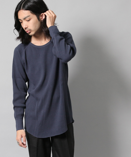AMERICAN RAG CIE(アメリカンラグシー)の「ロング丈 丸胴 長袖サーマルカットソー WEB限定 (Tシャツ/カットソー・メンズ・ピンク/ホワイト/チャコールグレー/ブルー/ネイビー/ブラック・1/2/3)」の9枚目の写真
