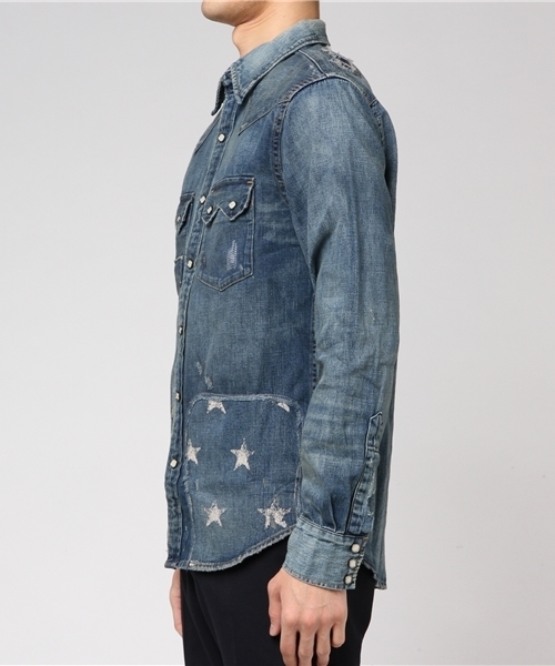 Denim & Supply Ralph Lauren（デニムアンドサプライラルフローレン）の「ディストレスト デニム ウエスタン シャツ（シャツ/ブラウス・メンズ・ブルー系9・X-LARGE/LARGE/SMALL/X-SMALL/MEDIUM）」の6枚目の写真