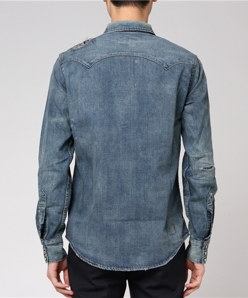 Denim & Supply Ralph Lauren（デニムアンドサプライラルフローレン）の「ディストレスト デニム ウエスタン シャツ（シャツ/ブラウス・メンズ・ブルー系9・X-LARGE/LARGE/SMALL/X-SMALL/MEDIUM）」の7枚目の写真