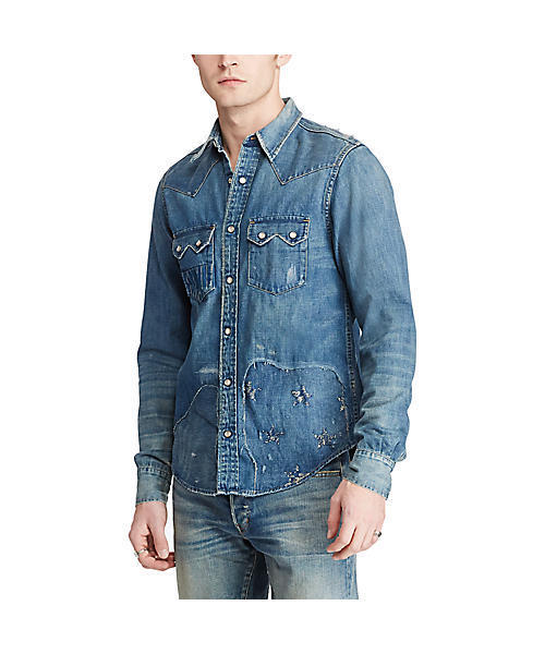 Denim & Supply Ralph Lauren（デニムアンドサプライラルフローレン）の「ディストレスト デニム ウエスタン シャツ（シャツ/ブラウス・メンズ・ブルー系9・X-LARGE/LARGE/SMALL/X-SMALL/MEDIUM）」の3枚目の写真