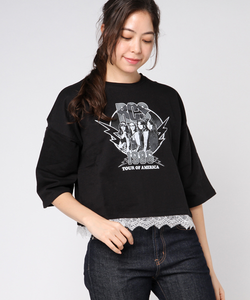 RODEO CROWNS WIDE BOWL（ロデオクラウンズワイドボウル）の「ROCK レース ドッキングTシャツ（Tシャツ/カットソー・レディース・ブラック/トップグレー/オフホワイト・FREE）」の13枚目の写真