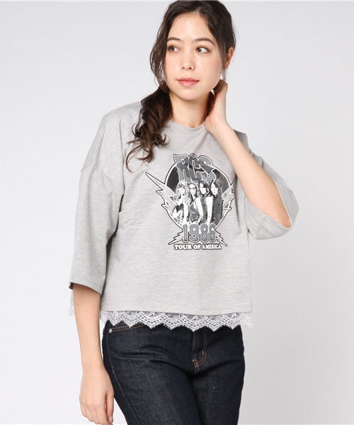 RODEO CROWNS WIDE BOWL（ロデオクラウンズワイドボウル）の「ROCK レース ドッキングTシャツ（Tシャツ/カットソー・レディース・ブラック/トップグレー/オフホワイト・FREE）」の14枚目の写真