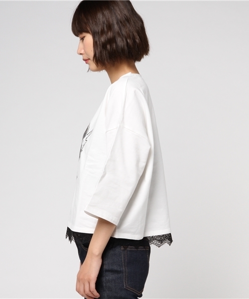 RODEO CROWNS WIDE BOWL（ロデオクラウンズワイドボウル）の「ROCK レース ドッキングTシャツ（Tシャツ/カットソー・レディース・ブラック/トップグレー/オフホワイト・FREE）」の5枚目の写真