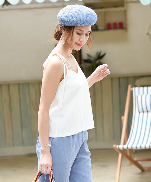 Eldia'lu（エルディアル）の「メッシュベレー帽（ハンチング/ベレー帽・レディース・オフホワイト/ブラック/サックスブルー/ベージュ・ﾌﾘ-）」の14枚目の写真