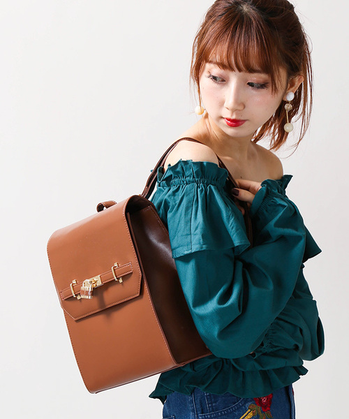 WEGO（ウィゴー）の「WEGO/スクエアレトロリュック（バックパック/リュック・レディース・ワイン/ブラウン/ブラック・FREE）」の3枚目の写真