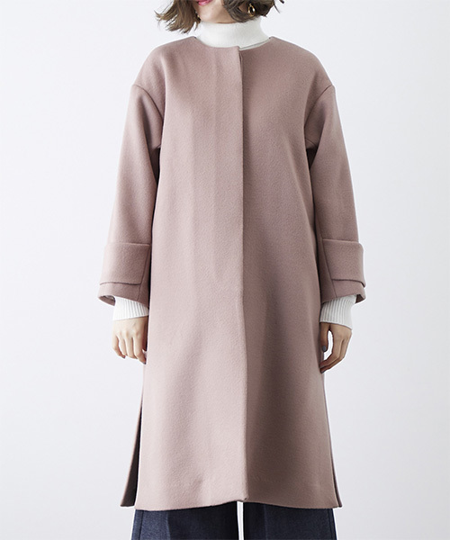 STUDIOUS（ステュディオス）の「【STUDIOUS】ノーカラーリンクオーバーコート（チェスターコート・レディース・ブラウン/ピンク・1/0）」の5枚目の写真