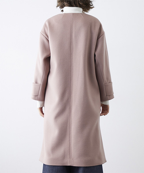 STUDIOUS（ステュディオス）の「【STUDIOUS】ノーカラーリンクオーバーコート（チェスターコート・レディース・ブラウン/ピンク・1/0）」の7枚目の写真
