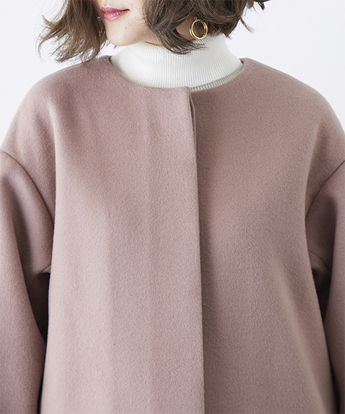 STUDIOUS（ステュディオス）の「【STUDIOUS】ノーカラーリンクオーバーコート（チェスターコート・レディース・ブラウン/ピンク・1/0）」の8枚目の写真