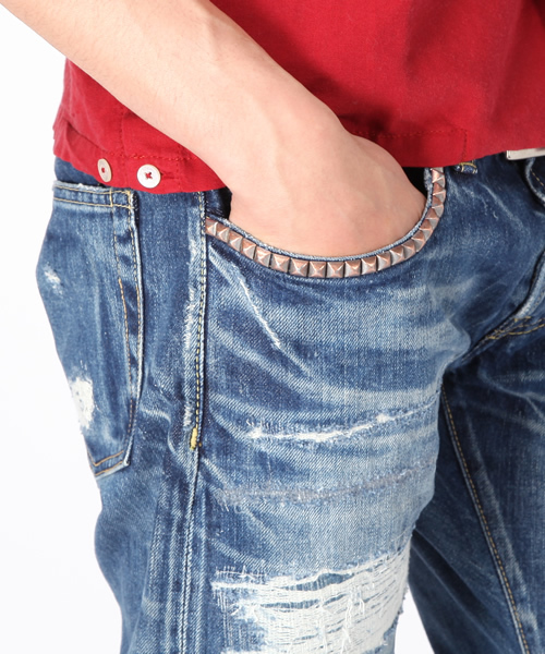 HYSTERIC GLAMOUR（ヒステリックグラマー）の「VSR加工デニムスリムストレートパンツ（デニムパンツ・メンズ・インディゴブルー・28inch/30inch/32inch/34inch）」の5枚目の写真