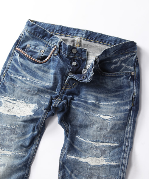 HYSTERIC GLAMOUR（ヒステリックグラマー）の「VSR加工デニムスリムストレートパンツ（デニムパンツ・メンズ・インディゴブルー・28inch/30inch/32inch/34inch）」の6枚目の写真