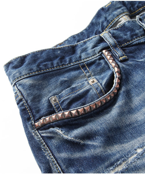 HYSTERIC GLAMOUR（ヒステリックグラマー）の「VSR加工デニムスリムストレートパンツ（デニムパンツ・メンズ・インディゴブルー・28inch/30inch/32inch/34inch）」の8枚目の写真