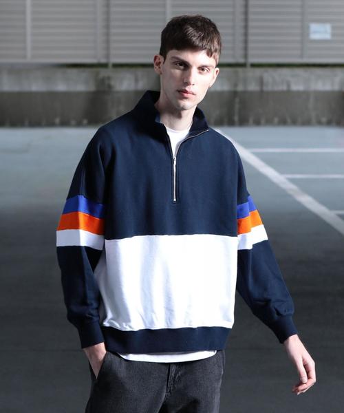 BEAUTY&YOUTH UNITED ARROWS（ビューティーアンドユースユナイテッドアローズ）の「【WEB限定】 by パネル ハーフジップ ビッグ スウェット -MADE IN JAPAN- ◆（スウェット・メンズ・ネイビー/ケリー・LARGE/MEDIUM/SMALL）」の2枚目の写真