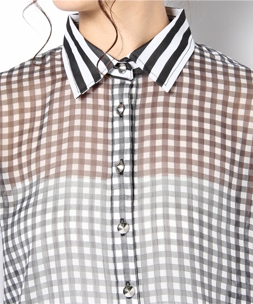 WEGO（ウィゴー）の「クレイジーシフォンBIGシャツ（シャツ/ブラウス・レディース・ブラック/ブルー・FREE）」の5枚目の写真