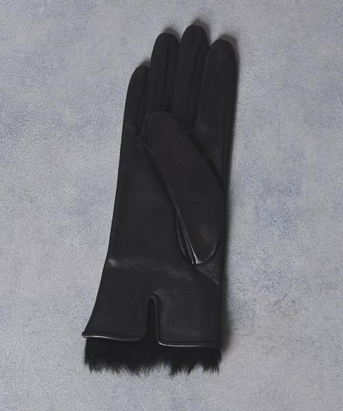 ラビット　ファー付き　レザー手袋 21cm 革手袋 レディース コレアーレグローブス スマホ対応 裏地