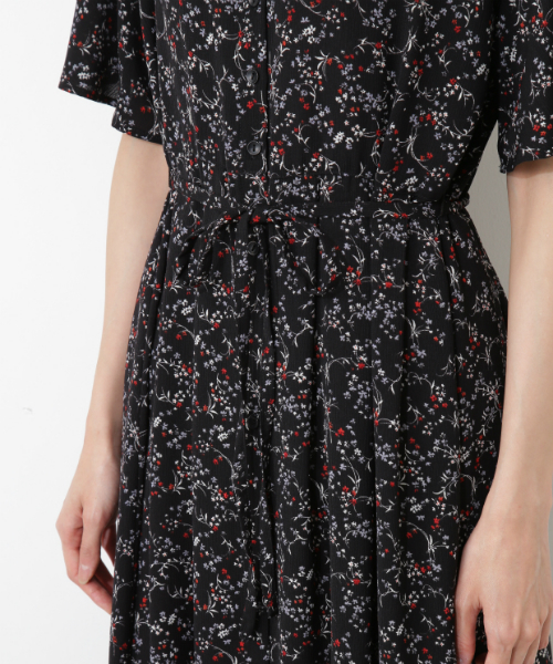 KAWAII 花袖レース タックワンピース ブラック FRENCHPAVEオリジナル