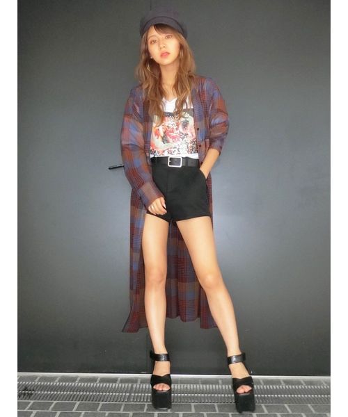 EMODA（エモダ）の「シアーウエストマークチェックシャツ（シャツ/ブラウス・レディース・ホワイト/ブラック/キャメル・FREE）」の3枚目の写真