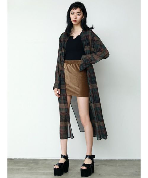 EMODA（エモダ）の「シアーウエストマークチェックシャツ（シャツ/ブラウス・レディース・ホワイト/ブラック/キャメル・FREE）」の6枚目の写真