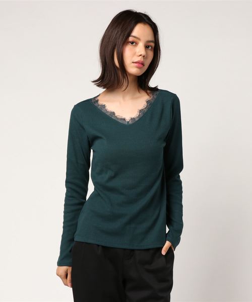 AMERICAN HOLIC(アメリカンホリック)の「・Vネックレーステレコプルオーバー(Tシャツ/カットソー・レディース・チャコールグレー/ブラック/アイボリー/杢グレー/キャメル/その他7/ブルーグリーン/ホワイト系その他4・M/L)」の7枚目の写真