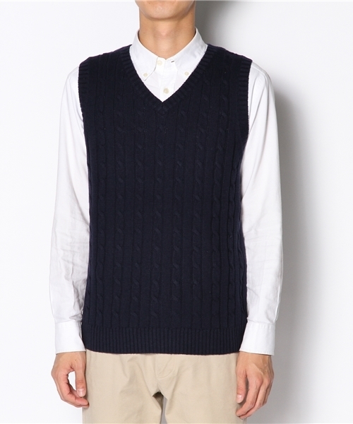 BEAMS PLUS(ビームスプラス)の「□BEAMS PLUS / ケーブル Vネック ベスト(ベスト・メンズ・ライトグレー/イエロー系その他/ネイビー・SMALL/MEDIUM/LARGE/X-LARGE)」の9枚目の写真