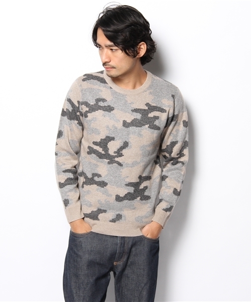 BEAUTY&YOUTH UNITED ARROWS(ビューティーアンドユースユナイテッドアローズ)の「BY ミドルゲージ カモ柄 クルーネック ニット◆§(ニット/セーター・メンズ・ベージュ/オリーブ・SMALL/MEDIUM/LARGE/X-LARGE)」の2枚目の写真