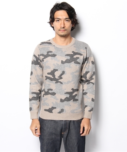 BEAUTY&YOUTH UNITED ARROWS(ビューティーアンドユースユナイテッドアローズ)の「BY ミドルゲージ カモ柄 クルーネック ニット◆§(ニット/セーター・メンズ・ベージュ/オリーブ・SMALL/MEDIUM/LARGE/X-LARGE)」の3枚目の写真