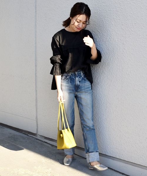 liflattie ships（リフラティ シップス）の「liflattie ships:リネンシャーリングスリーブブラウス◇（シャツ/ブラウス・レディース・ホワイト/ブラック/オレンジ・SMALL/MEDIUM）」の14枚目の写真