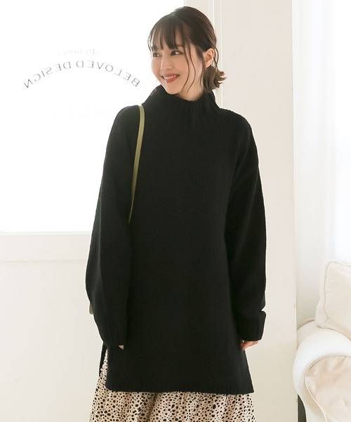 KOBE LETTUCE（コウベレタス）の「ハイネックモールニットチュニックトップス（ニット/セーター・レディース・ベージュ/オレンジ/アイボリー/ブラック・FREE）」の3枚目の写真