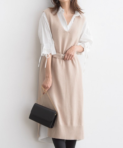 Pierrot(ピエロ)の「Vネックロングニットベスト(ワンピース・レディース・ミント/ベージュ/オフホワイト・M)」の18枚目の写真