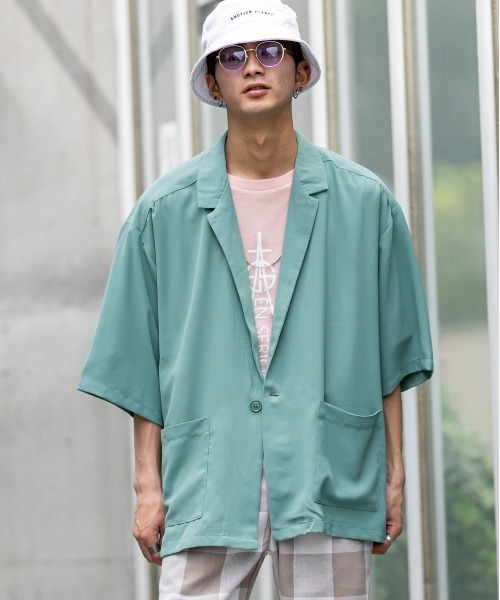 Beno(ビーノ)の「ライトジョーゼット / ビッグシルエット 5分袖 テーラードジャケット(シャツ/ブラウス・メンズ・ブラック/オフホワイト/ミント/ライトベージュ・L/M)」の19枚目の写真