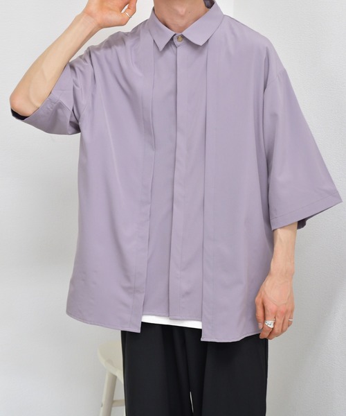 kutir（クティール）の「ピンタック半袖シャツ（シャツ/ブラウス・メンズ・ブラック/ダークグリーン/パープル・MEDIUM/LARGE）」の3枚目の写真