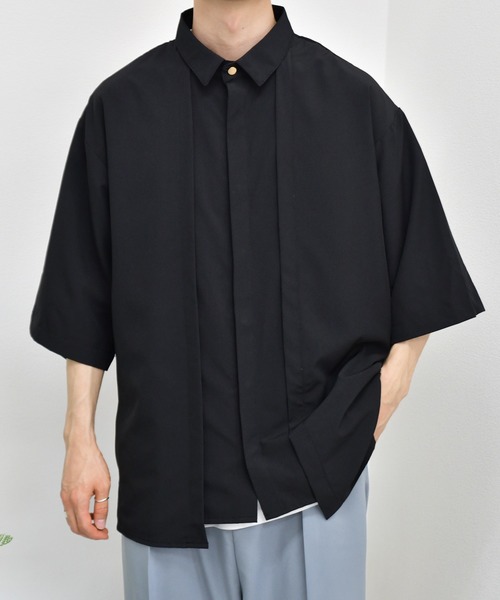 kutir（クティール）の「ピンタック半袖シャツ（シャツ/ブラウス・メンズ・ブラック/ダークグリーン/パープル・MEDIUM/LARGE）」の2枚目の写真