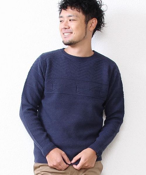 coen（コーエン）の「【MBC】マリンリンクスクルーネックニットプルオーバー（ニット/セーター・メンズ・ネイビー/ベージュ・LARGE/SMALL/X-LARGE/MEDIUM）」の2枚目の写真