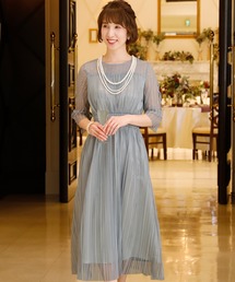 PourVous（プールヴー）の「七分袖&ロングワンピースドレスストライプレース結婚式フォーマルオケージョンドレスお呼ばれ 二次会 成人式（ドレス・レディース）」
