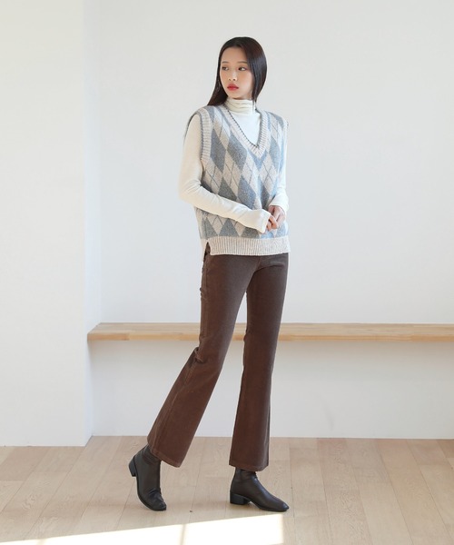 by muni:r（バイ ムニール）の「アーガイル　ウール ニットベスト（ニット/セーター・レディース・ブラウン/ブルー・FREE）」の17枚目の写真
