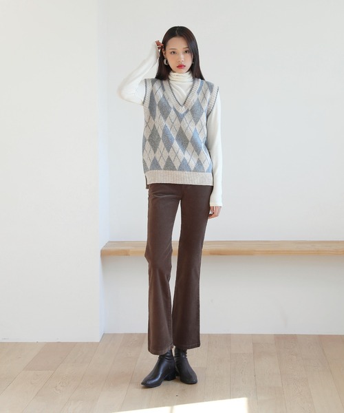 by muni:r（バイ ムニール）の「アーガイル　ウール ニットベスト（ニット/セーター・レディース・ブラウン/ブルー・FREE）」の13枚目の写真