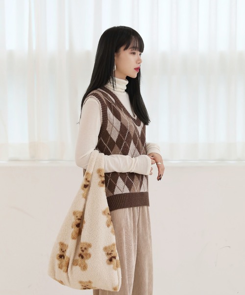 by muni:r（バイ ムニール）の「アーガイル　ウール ニットベスト（ニット/セーター・レディース・ブラウン/ブルー・FREE）」の18枚目の写真