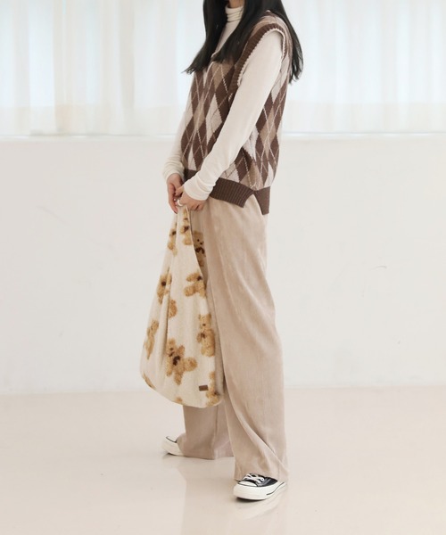 by muni:r（バイ ムニール）の「アーガイル　ウール ニットベスト（ニット/セーター・レディース・ブラウン/ブルー・FREE）」の5枚目の写真