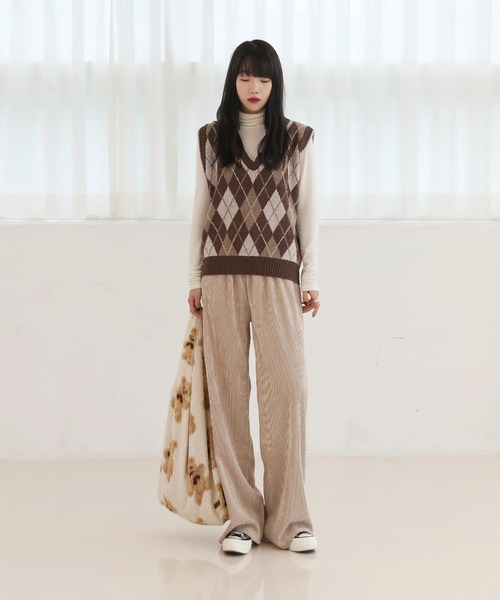 by muni:r（バイ ムニール）の「アーガイル　ウール ニットベスト（ニット/セーター・レディース・ブラウン/ブルー・FREE）」の14枚目の写真