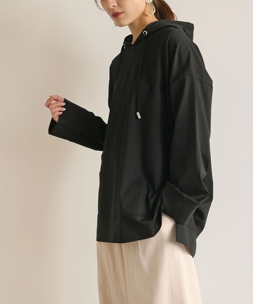 HER CLOSET(ハークローゼット)の「【HERCLOSET】綿100%のシルケット加工プルオーバーパーカー(パーカー・レディース・ホワイト/ライトグレー/ブラック/グレイッシュベージュ/ブルーグリーン・M)」の3枚目の写真