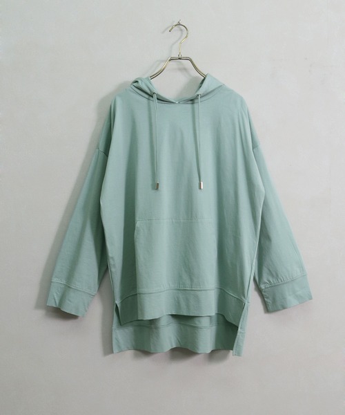 HER CLOSET(ハークローゼット)の「【HERCLOSET】綿100%のシルケット加工プルオーバーパーカー(パーカー・レディース・ホワイト/ライトグレー/ブラック/グレイッシュベージュ/ブルーグリーン・M)」の13枚目の写真